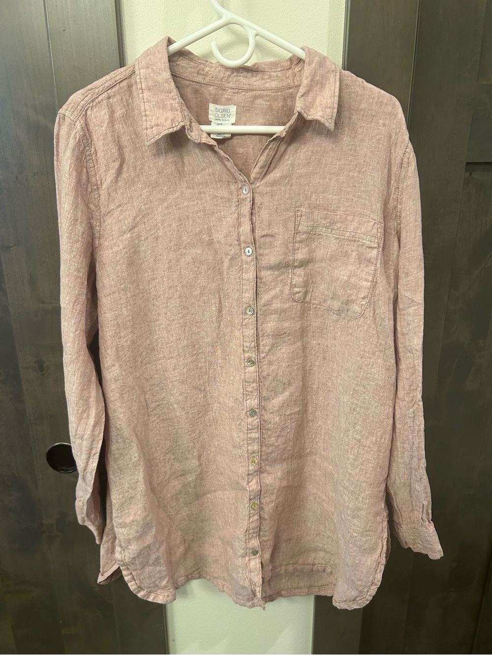 Sigrid Olsen Linen Tunic shirt size XL Cranberry color Button up  -lovely!
